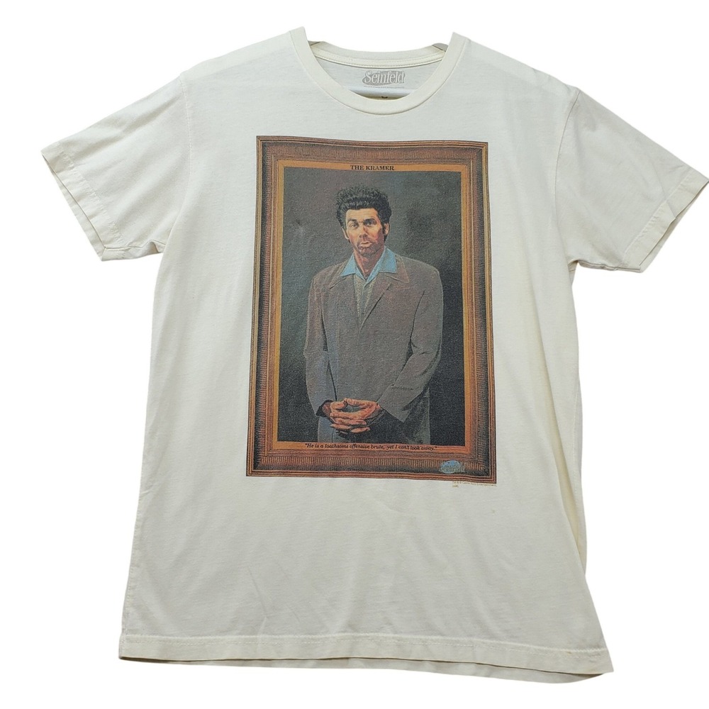 VTG Seinfeld The Kramer Portrait T-Shirt Mens S Cream Graphic NBC TV 90s Show